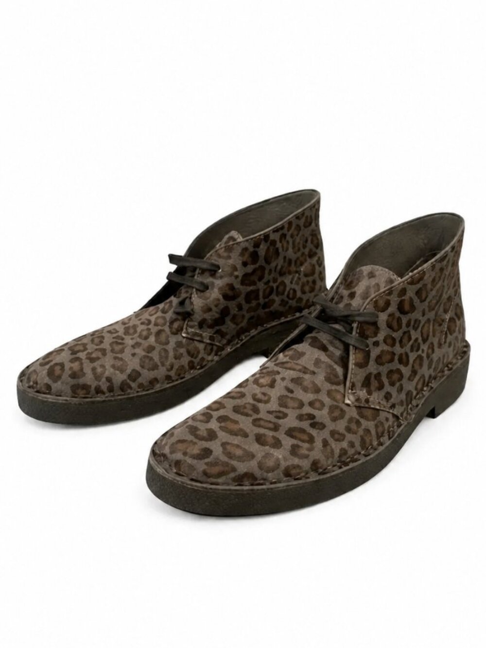Clarks Originals Arisa Desert Boots Womens 8.5 Gray Leopard Haircalf Leather EUC